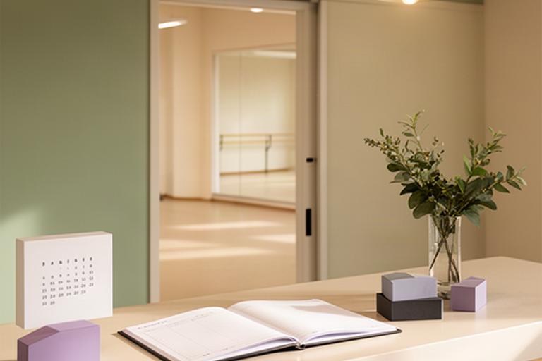 Recepción de un estudio de danza con agenda abierta para reservar una plaza